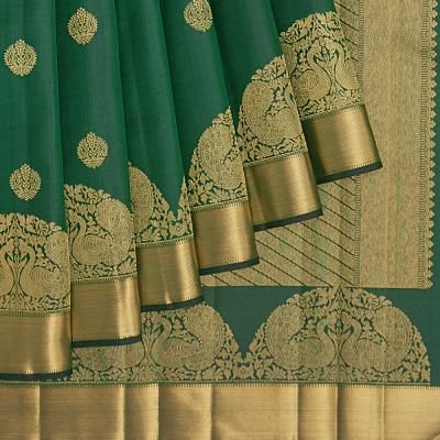 Kanchipuram Silk Butta Bottle Green Saree