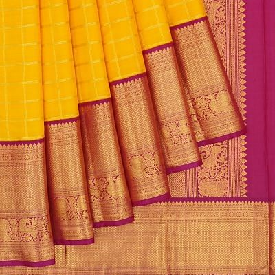 Kanchipuram Silk Checks Yellow Saree