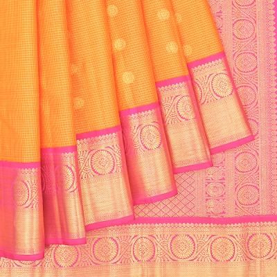 Kanchipuram Silk Checks And Butta Orange Saree