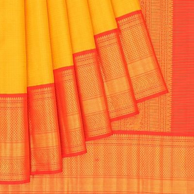 Kanchipuram Silk Checks And Butta Yellow Saree