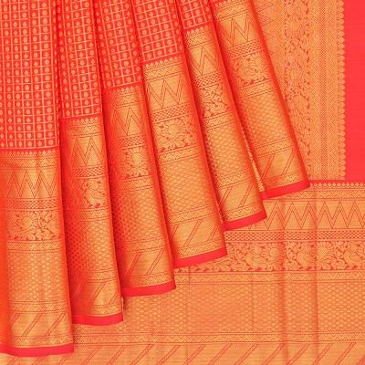 Kanchipuram Silk Checks And Butta Red Saree