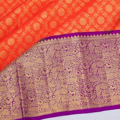 Kanchipuram Silk Criss Cross Checks And Butta Orange Saree