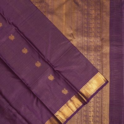 Kanchipuram Silk Checks And Butta Purple Saree