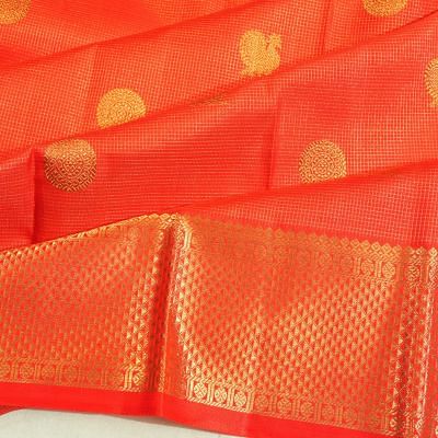 Kanchipuram Silk Checks And Butta Red Saree