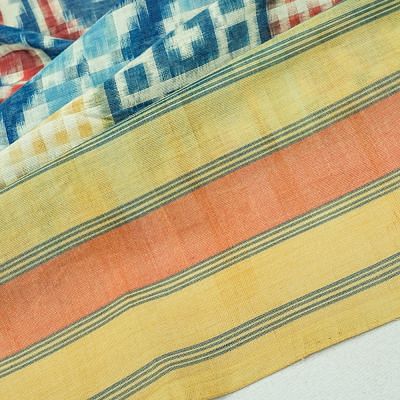 Telia Rumal Natural Dye Pochampally Cotton Double Ikat Blue Saree