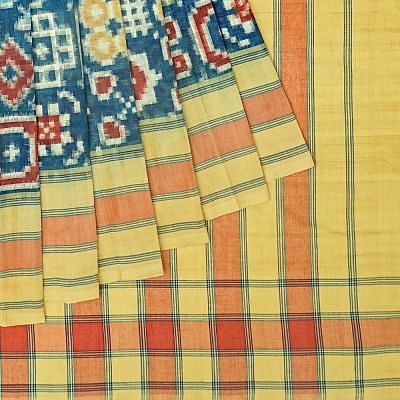 Telia Rumal Natural Dye Pochampally Cotton Double Ikat Blue Saree