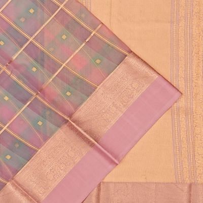 Kanchipuram Kora Organza Checks And Butta Baby Pink Saree