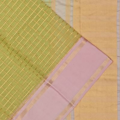 Kanchipuram Kora Organza Checks Pista Green Saree