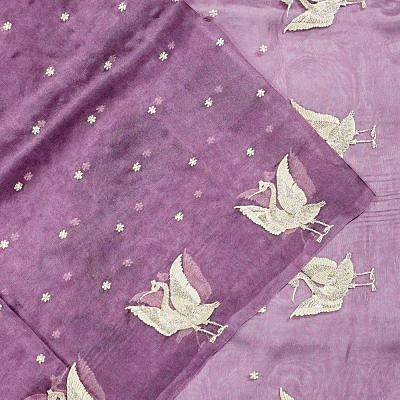 Organza Embroidery Butta Purple Saree