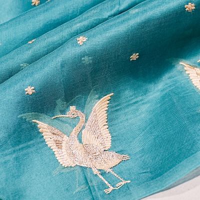 Organza Embroidery Butta Sea Blue Saree