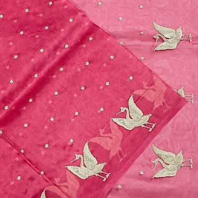 Organza Embroidery Butta Pink Saree