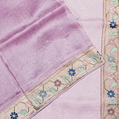 Organza Horizontal Lines Lavender Saree