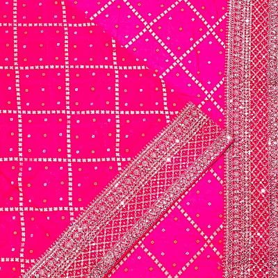 Georgette Criss Cross Checks Pink Saree With Bandhani Inspired Pattern And Sequin Work