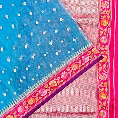 Banarasi Kora Organza Butta Sky Blue Saree