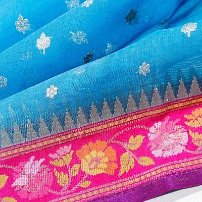 Banarasi Kora Organza Butta Sky Blue Saree