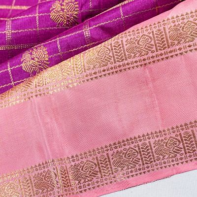 Classic Kanchipuram Silk Checks And Butta Purple Saree