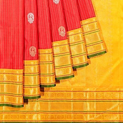 Kanchipuram Silk Checks And Butta Red Saree