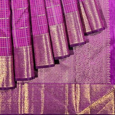 Classic Kanchipuram Silk Kattam Checks Purple Saree