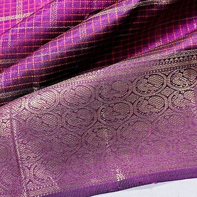 Classic Kanchipuram Silk Kattam Checks Purple Saree