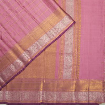 Kanchipuram Silk Twill Checks Pink Saree