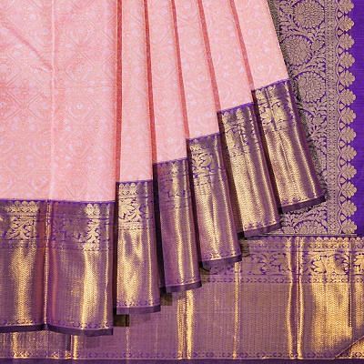 Kanchipuram Silk Criss Cross Checks And Butta Pink Saree