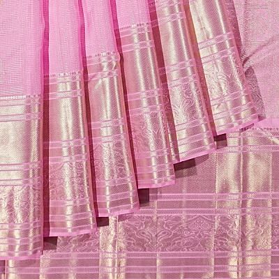 Kanchipuram Silk Checks And Butta Baby Pink Saree