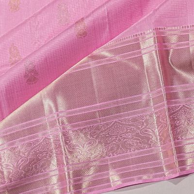 Kanchipuram Silk Checks And Butta Baby Pink Saree