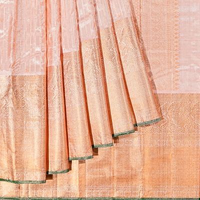 Kanchipuram Silk Tissue Vertical Lines And Butta Baby Pink Saree