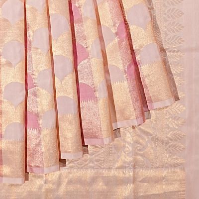 Kanchipuram Silk Geometrical Brocade White And Pink Saree