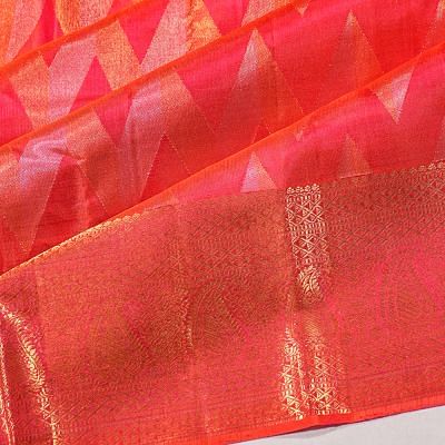 Kanchipuram Silk Zig Zag Lines Dual Tone Red And Pink Saree