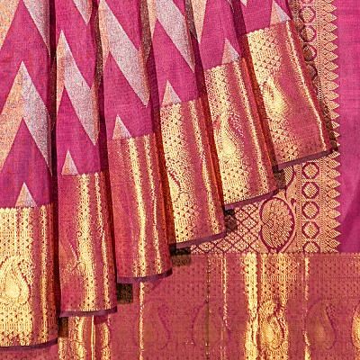 Kanchipuram Silk Zig Zag Lines Purple Saree