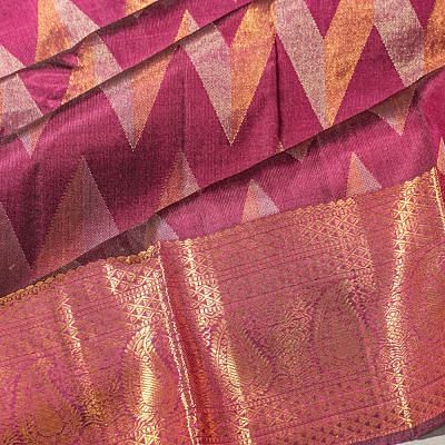 Kanchipuram Silk Zig Zag Lines Purple Saree