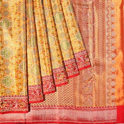 Taranga Kanchi Silk Tissue Brocade Yellow Saree