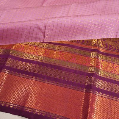 Kanchipuram Silk Checks And Butta Pink Saree