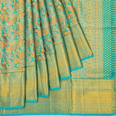 Kanchipuram Silk Tissue Brocade Sky Blue Saree