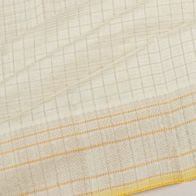 Chanderi Kora Organza Checks White Saree With Zari Border