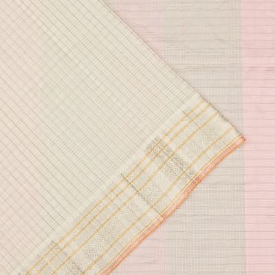 Chanderi Kora Organza Checks White Saree With Zari Border