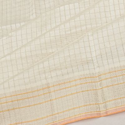 Chanderi Kora Organza Checks White Saree With Zari Border