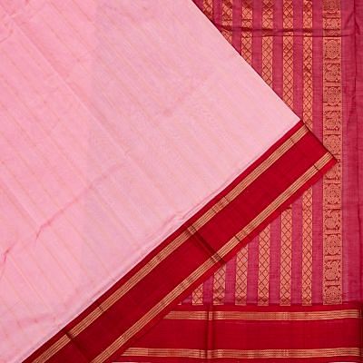 Gadwal Kora Organza Vertical Lines Baby Pink Saree