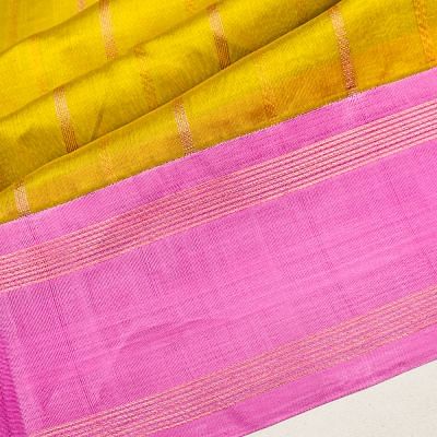 Gadwal Kora Organza Vertical Lines Green Saree