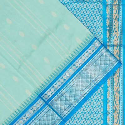 Kanchi Kora Organza Vertical Lines And Butta Aqua Blue Saree