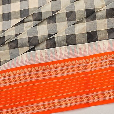 Kanchi Kora Organza Checks Black And White Sarees