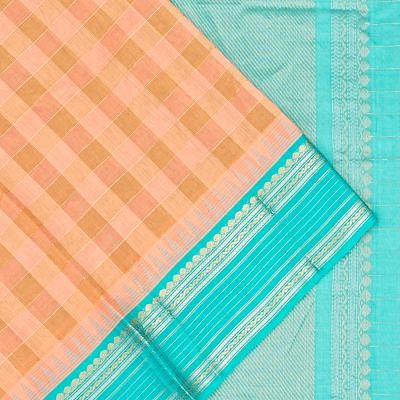 Kanchi Kora Organza Checks Pastel Orange Saree