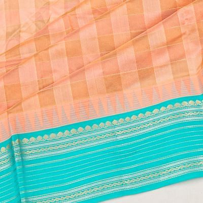 Kanchi Kora Organza Checks Pastel Orange Saree