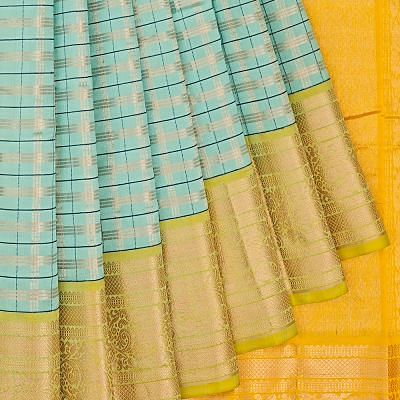 Kanchipuram Silk Checks Sea Green Saree