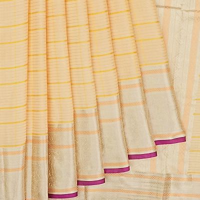 Kanchipuram Silk Checks Cream Saree