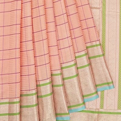 Kanchipuram Silk Checks Baby Pink Saree