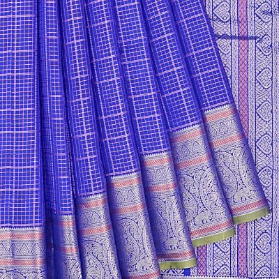 Kanchipuram Silk Checks Royal Blue Saree