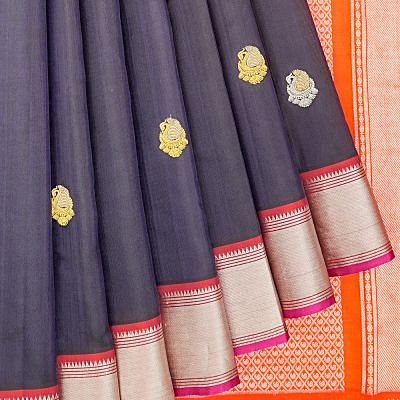 Classic Kanchipuram Silk Butta Dark Blue Saree