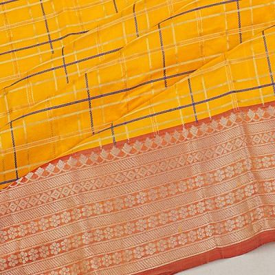 Kanchipuram Silk Checks Yellow Saree